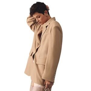 Maeve Anthropologie Tan Boxy Oversize 90s 80s Style Three Button Blazer